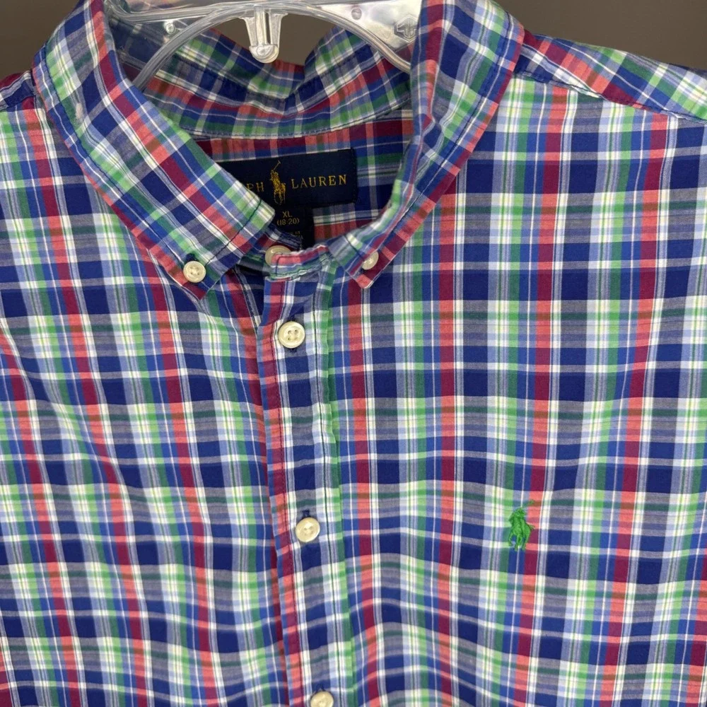 LOT OF 2 Ralph Lauren Boys XL 18-20 Plaid Button Shirt Short Sleeve Cotton Multi